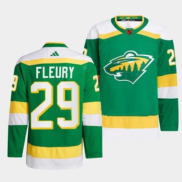 Mens Minnesota Wild #29 Marc-Andre Fleury Green 2022-23 Reverse Retro Stitched Jersey